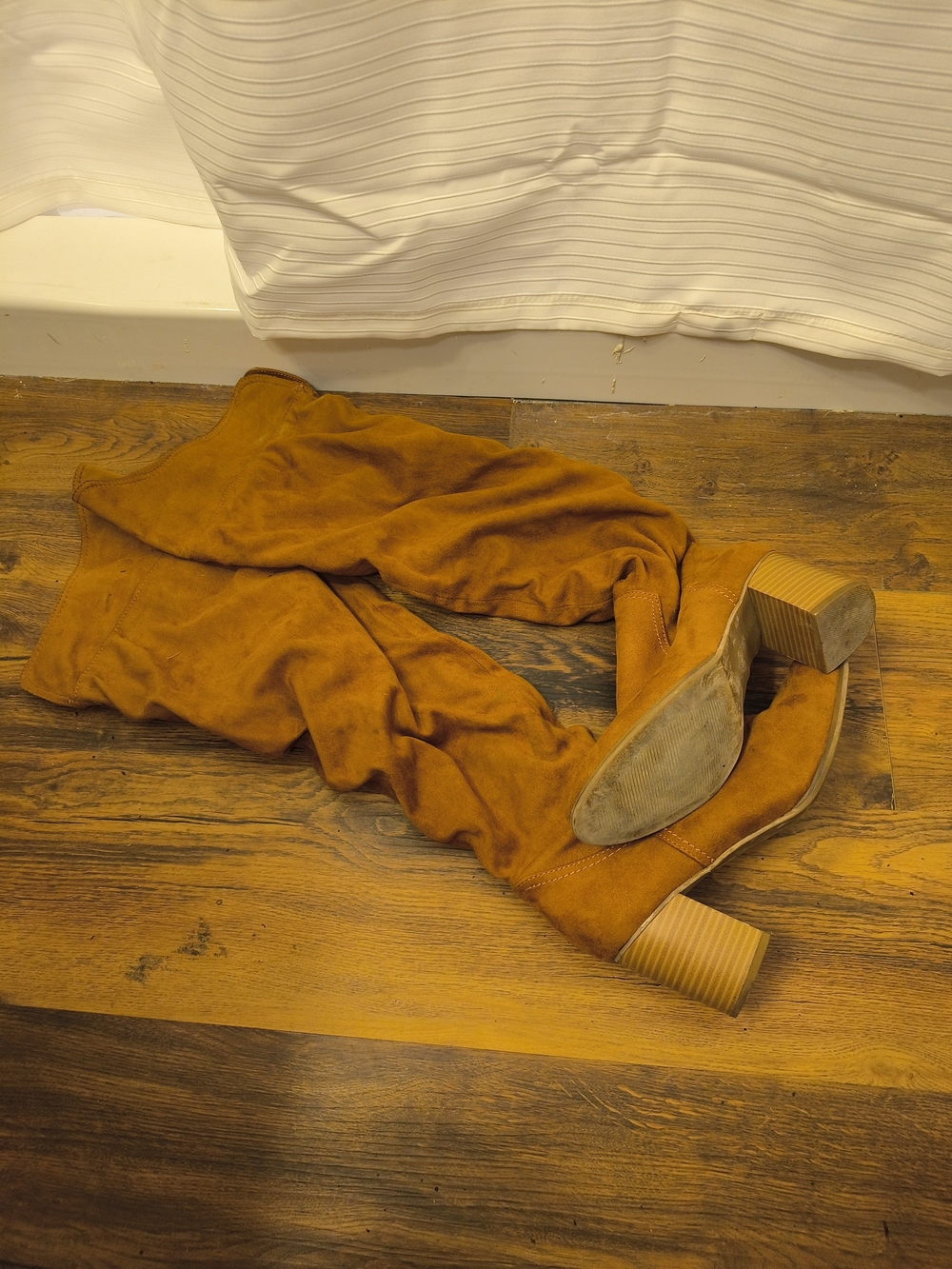 Women's Over-the-Knee Suede Boots in Tan with Block Heel